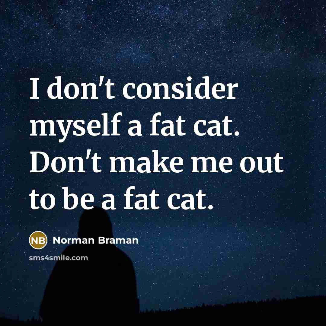 “I don't consider myself a fat cat. Don't make me out to be a fat cat.” quote by Norman Braman