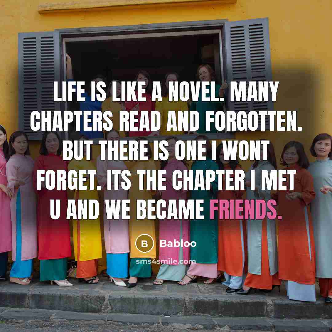 “Life is like a novel. Many chapters read and forgotten. But there is one I wont forget. Its the chapter I met u and we became friends.” quote by Babloo