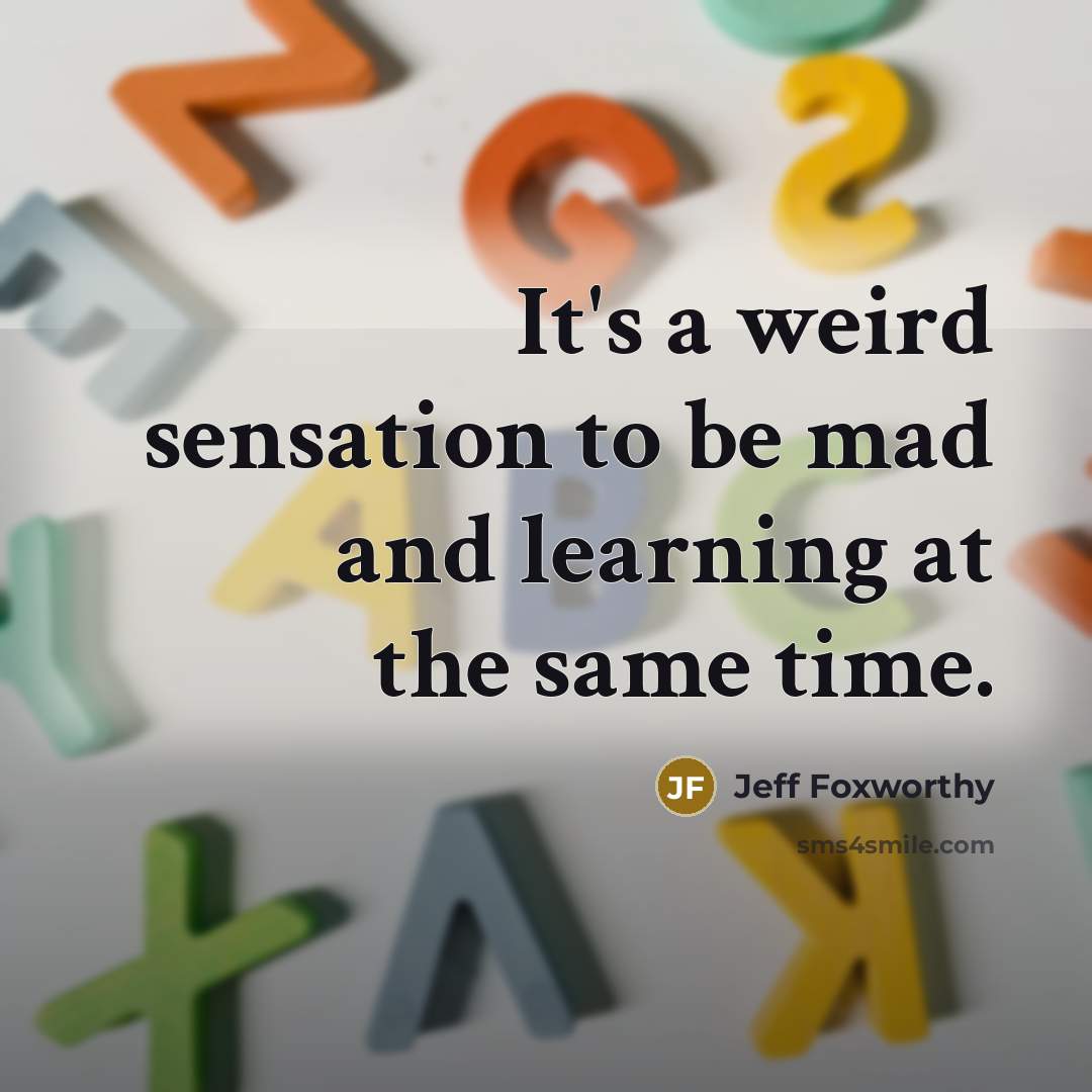 “It's a weird sensation to be mad and learning at the same time.” quote by Jeff Foxworthy