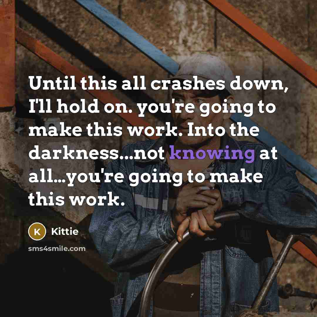 “Until this all crashes down, I'll hold on. you're going to make this work. Into the darkness...not knowing at all…you're going to make this work.” quote by Kittie