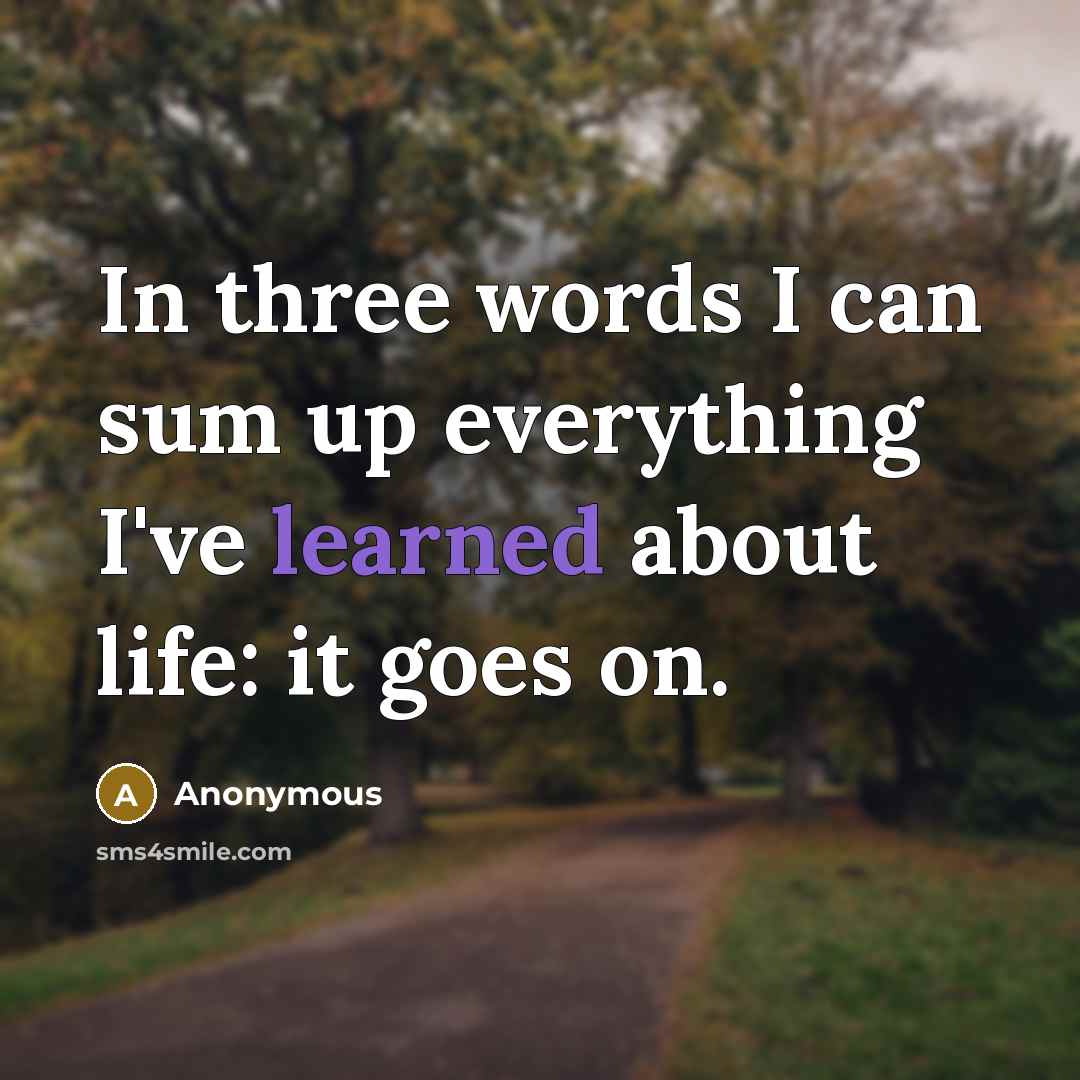 “In three words I can sum up everything I've learned about life: it goes on.” quote by Anonymous