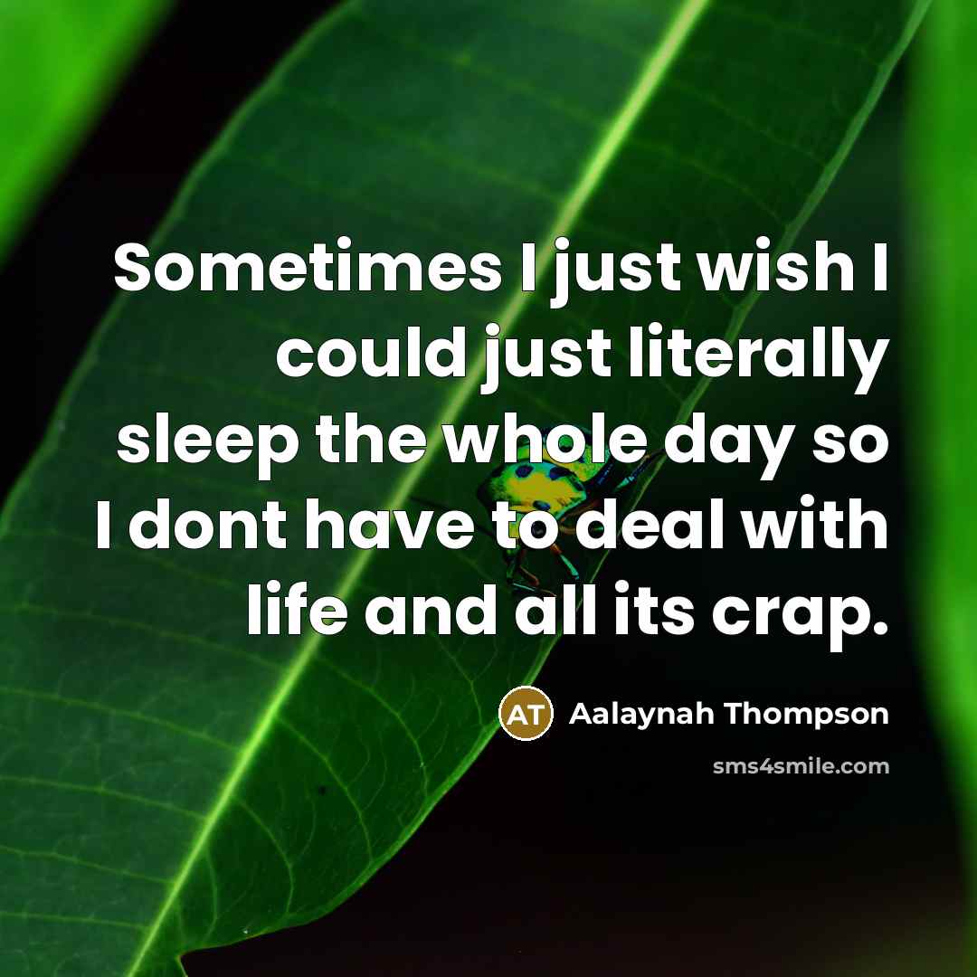 “Sometimes I just wish I could just literally sleep the whole day so I dont have to deal with life and all its crap.” quote by Aalaynah Thompson