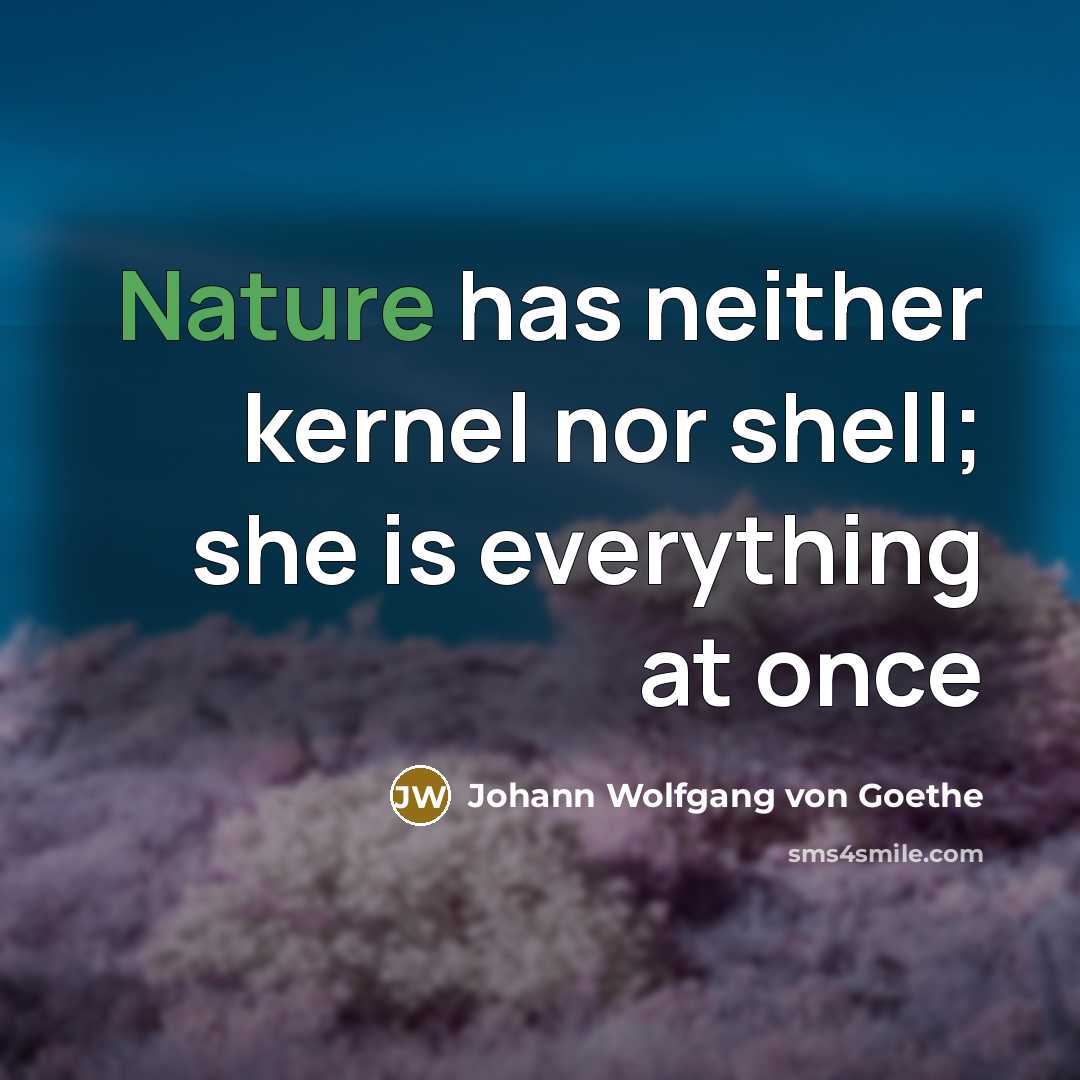 “Nature has neither kernel nor shell; she is everything at once” quote by Johann Wolfgang Von Goethe