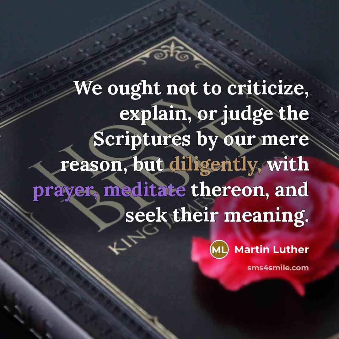 “We ought not to criticize, explain, or judge the Scriptures by our mere reason, but diligently, with prayer, meditate thereon, and seek their meaning.” quote by Martin Luther