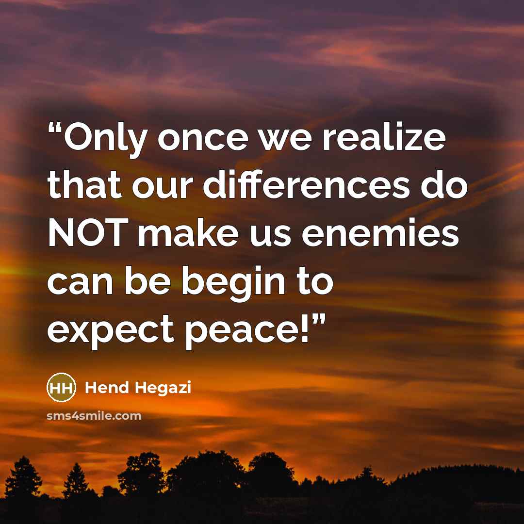 “Only once we realize that our differences do NOT make us enemies can be begin to expect peace!” quote by Hend Hegazi
