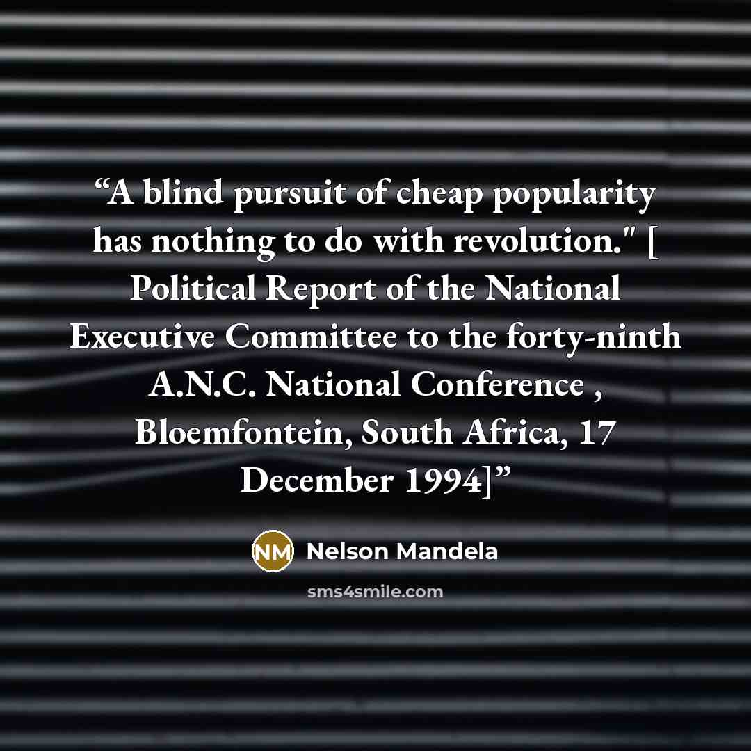“A blind pursuit of cheap popularity has nothing to do with revolution." [ Political Report of the National Executive Committee to the forty-ninth A.N.C. National Conference , Bloemfontein, South Africa, 17 December 1994]” quote by Nelson Mandela