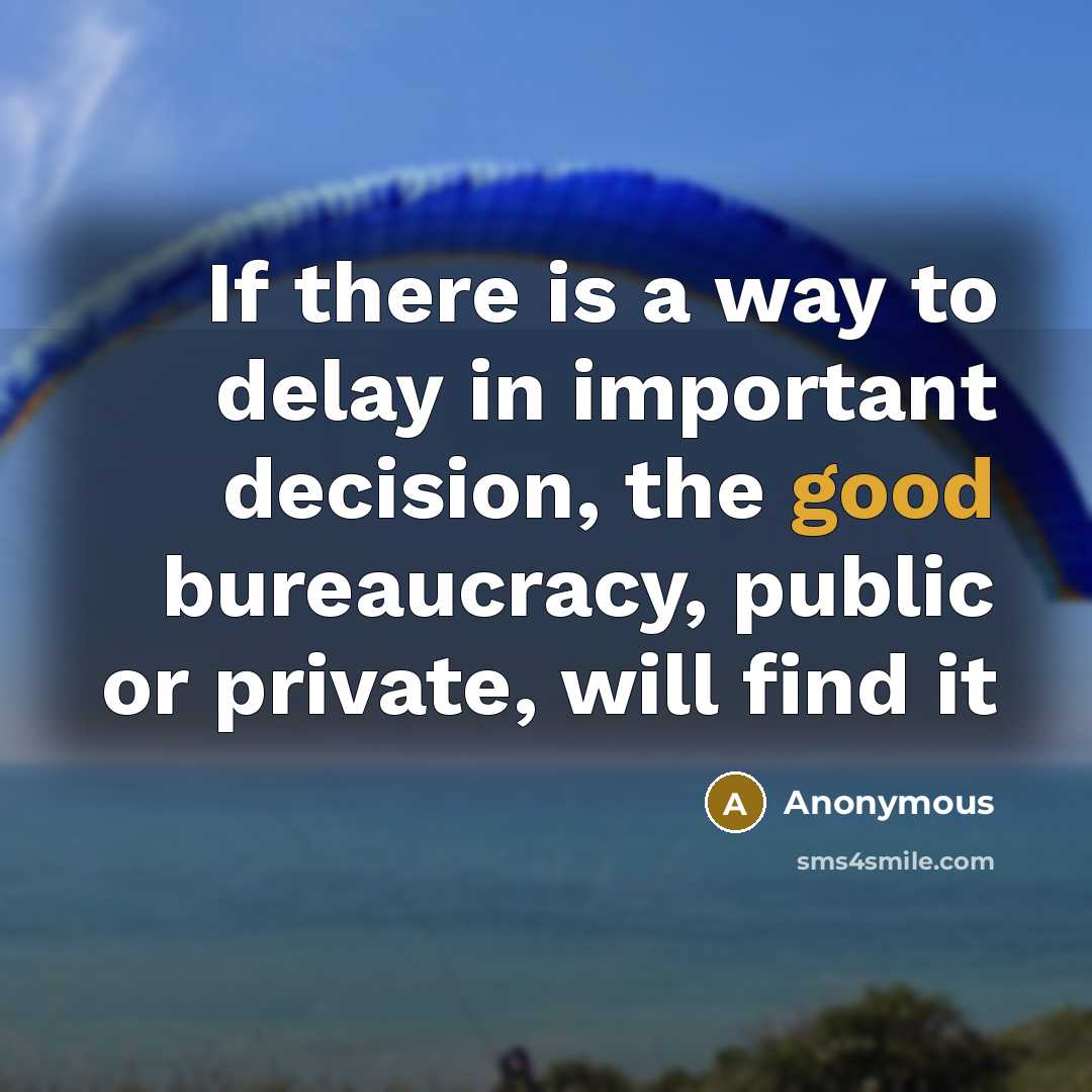 “If there is a way to delay in important decision, the good bureaucracy, public or private, will find it” quote by Anonymous