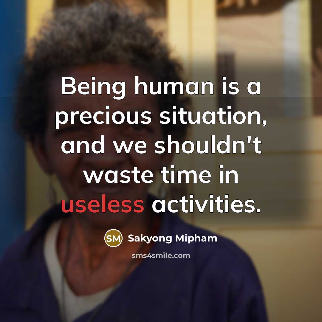 “Being human is a precious situation, and we shouldn't waste time in useless activities.” quote by Sakyong Mipham