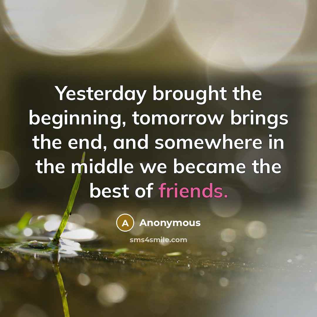 “Yesterday brought the beginning, tomorrow brings the end, and somewhere in the middle we became the best of friends.” quote by Anonymous