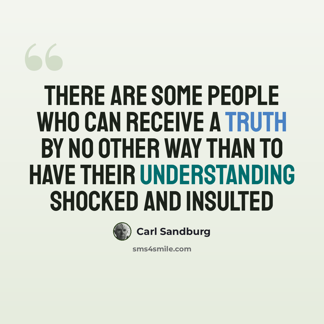 “There are some people who can receive a truth by no other way than to have their understanding shocked and insulted” quote by Carl Sandburg