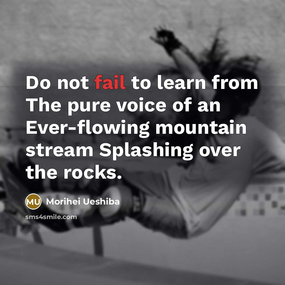 “Do not fail to learn from The pure voice of an Ever-flowing mountain stream Splashing over the rocks.” quote by Morihei Ueshiba