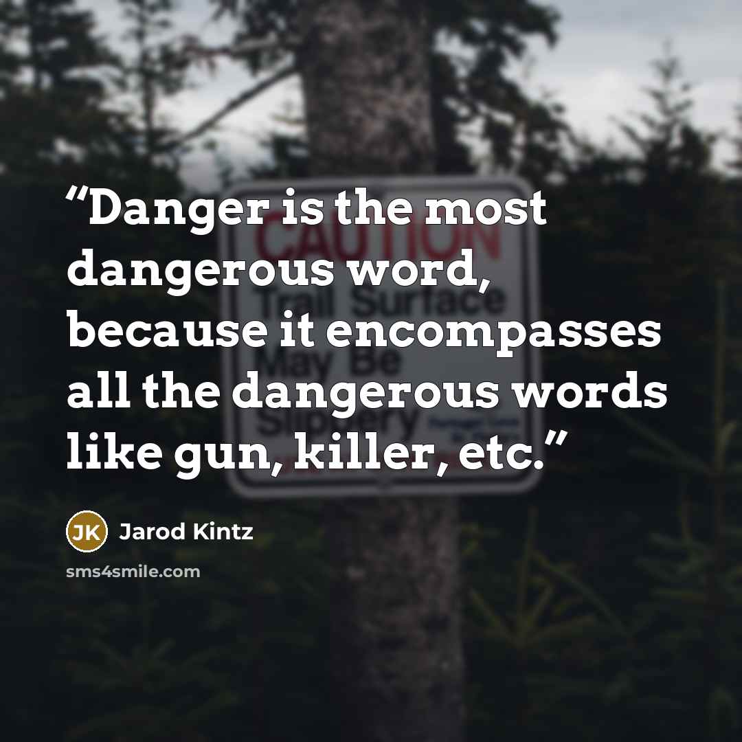 “Danger is the most dangerous word, because it encompasses all the dangerous words like gun, killer, etc.” quote by Jarod Kintz