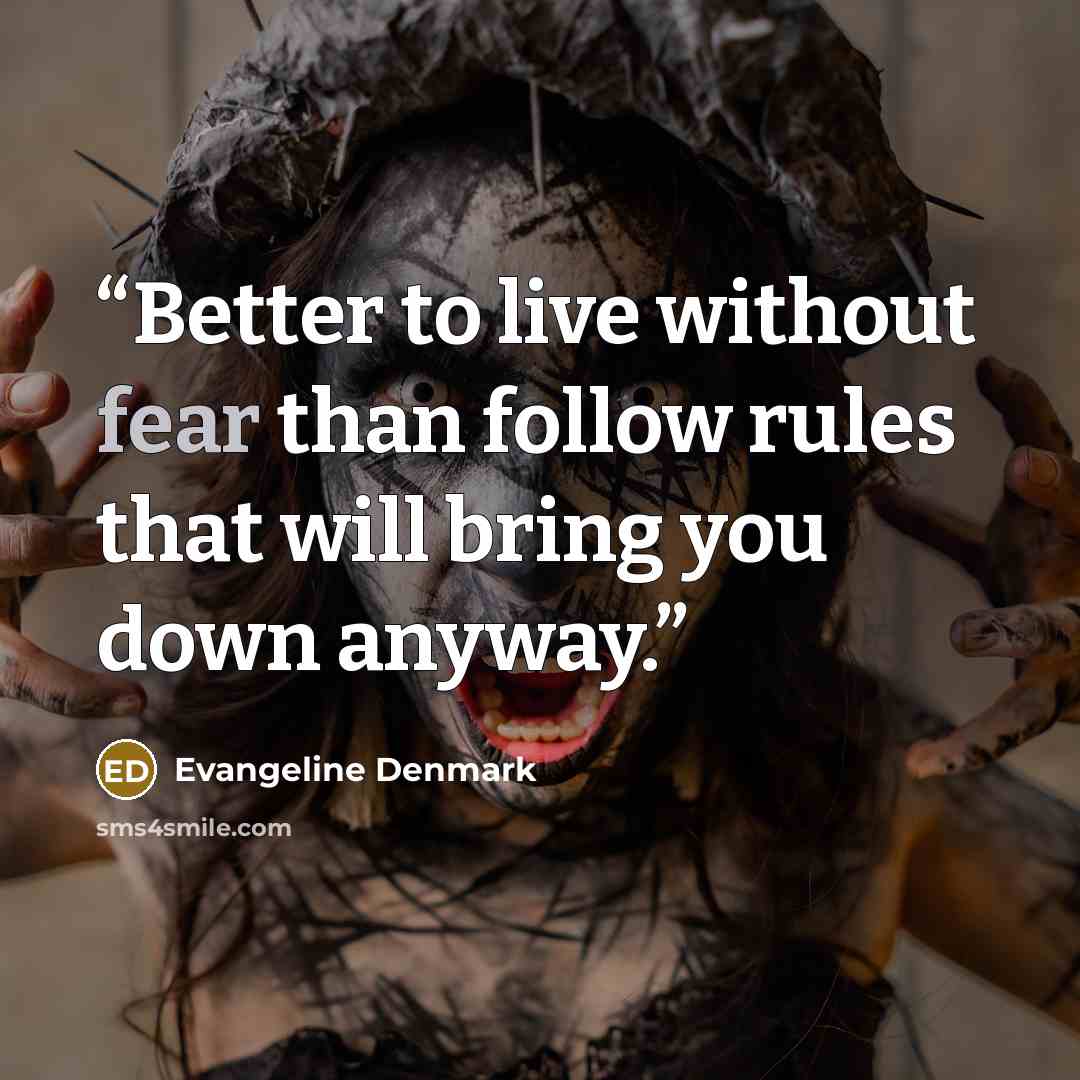 “Better to live without fear than follow rules that will bring you down anyway.” quote by Evangeline Denmark