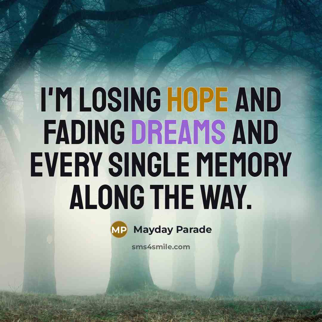 “I'm losing hope and fading dreams and every single memory along the way.” quote by Mayday Parade