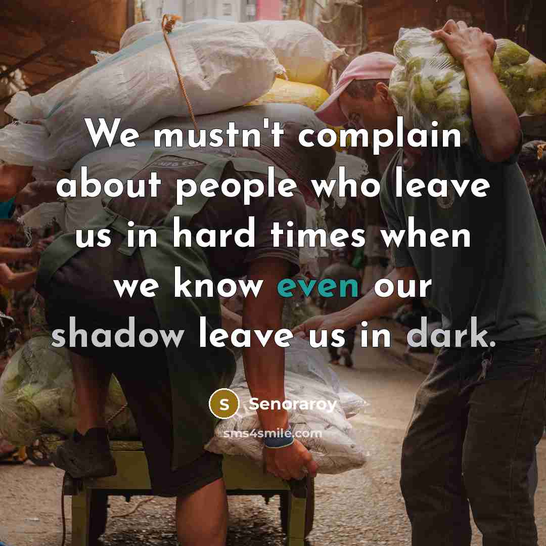 “We mustn't complain about people who leave us in hard times when we know even our shadow leave us in dark.” quote by Senoraroy