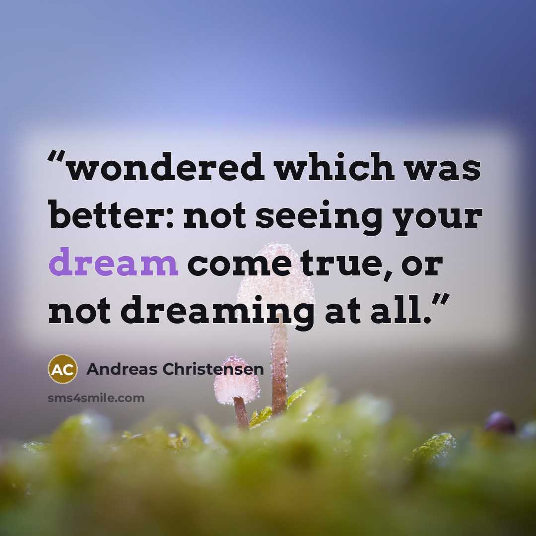 “wondered which was better: not seeing your dream come true, or not dreaming at all.” quote by Andreas Christensen