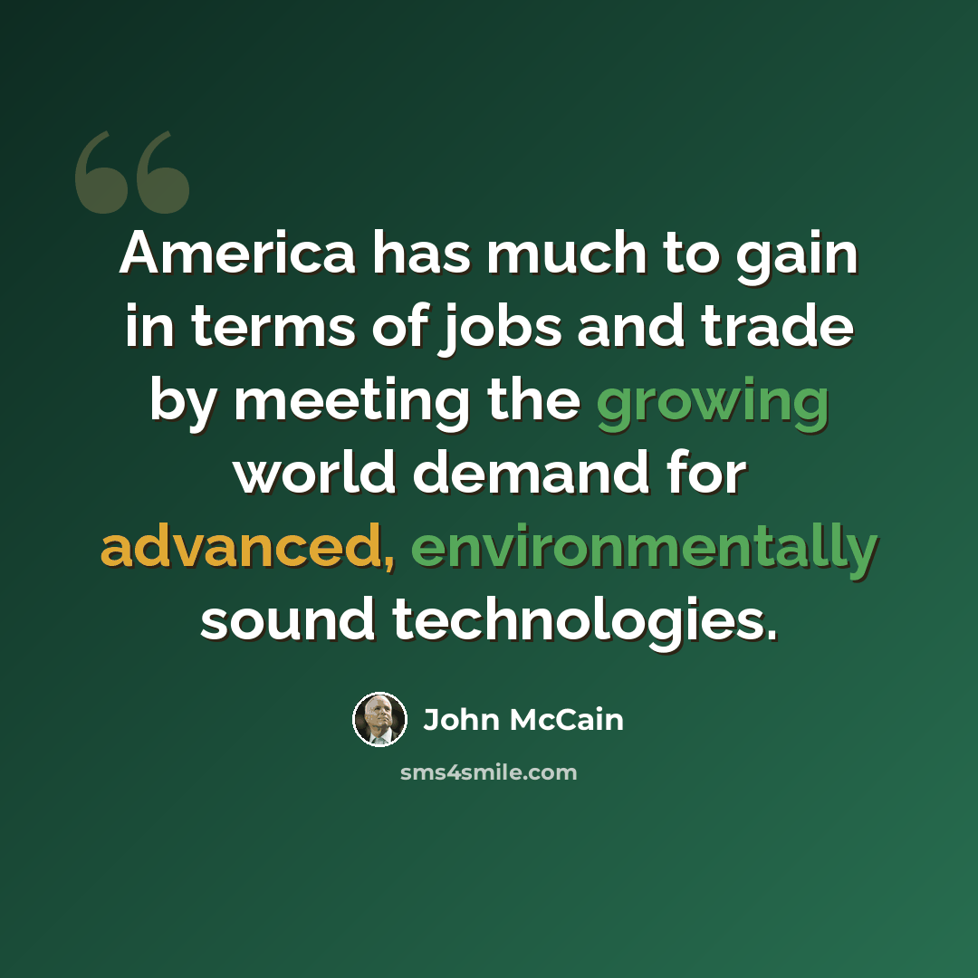 “America has much to gain in terms of jobs and trade by meeting the growing world demand for advanced, environmentally sound technologies.” quote by John McCain