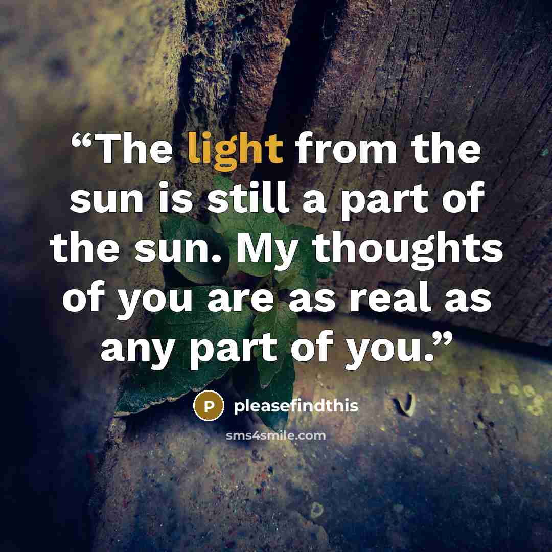 “The light from the sun is still a part of the sun. My thoughts of you are as real as any part of you.” quote by pleasefindthis