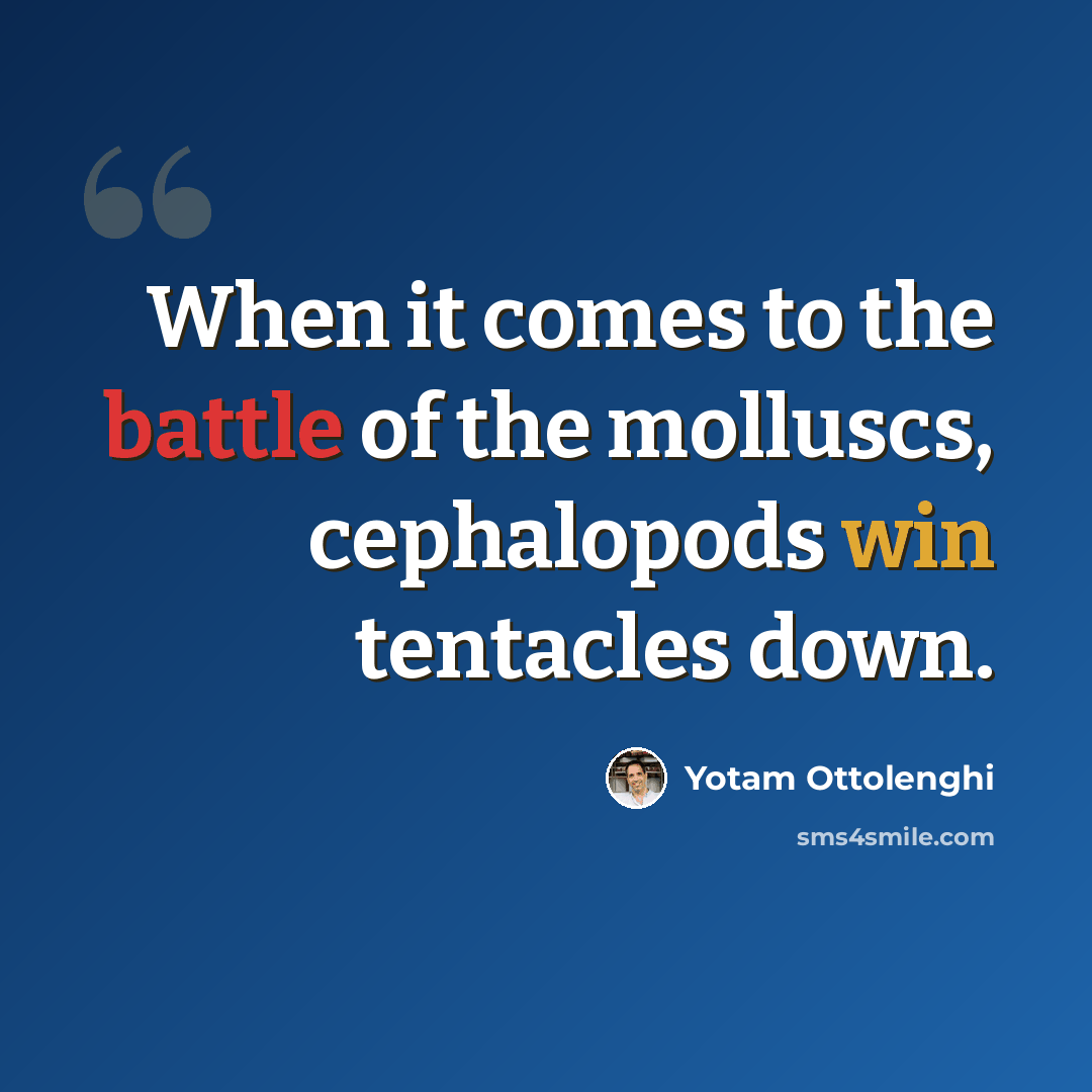“When it comes to the battle of the molluscs, cephalopods win tentacles down.” quote by Yotam Ottolenghi