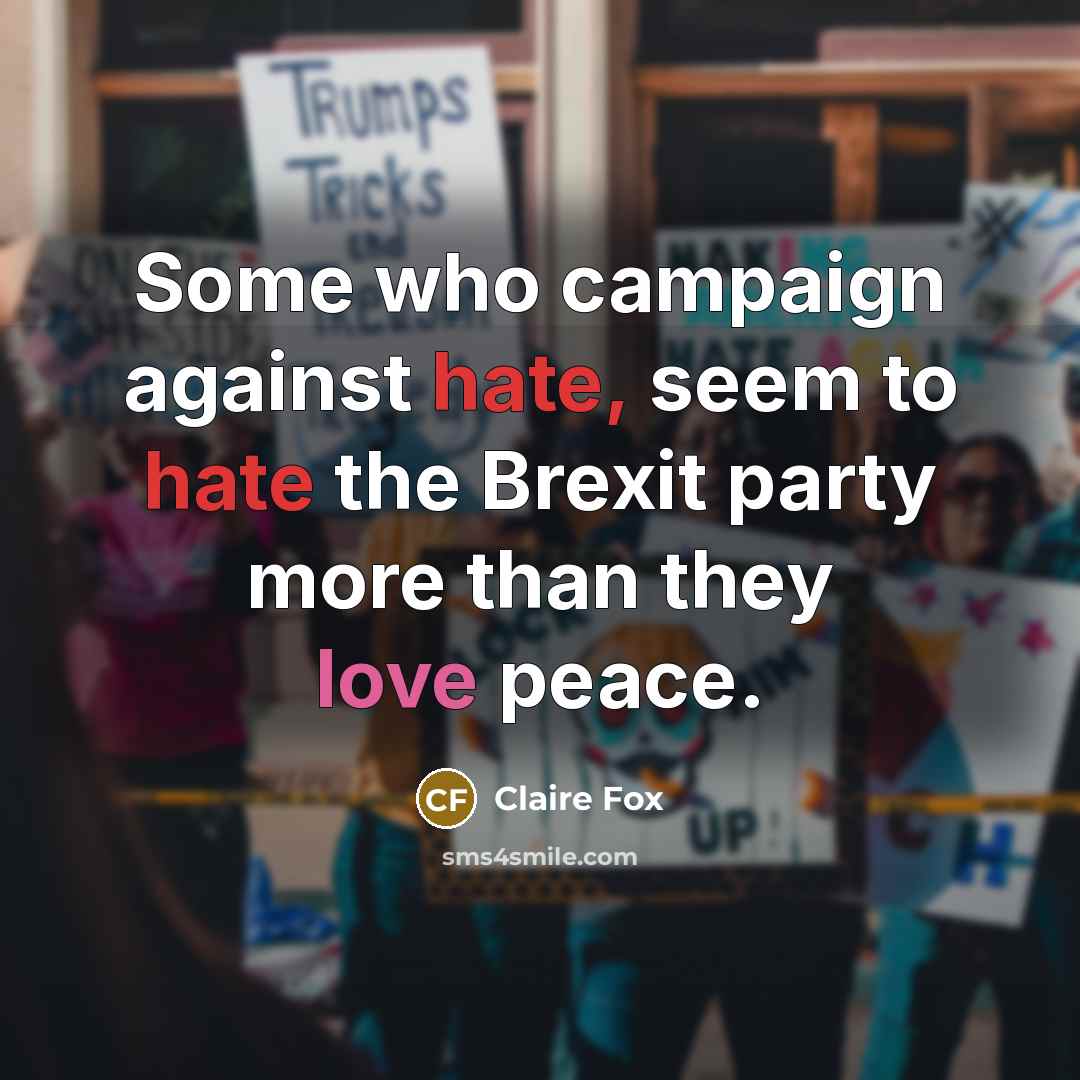 “Some who campaign against hate, seem to hate the Brexit party more than they love peace.” quote by Claire Fox