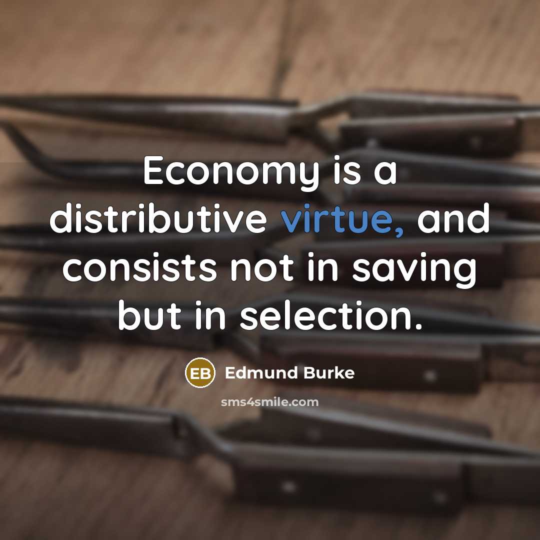 “Economy is a distributive virtue, and consists not in saving but in selection.” quote by Edmund Burke