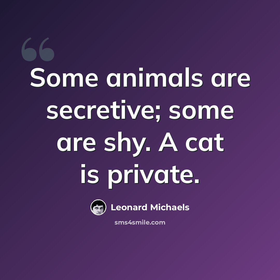 “Some animals are secretive; some are shy. A cat is private.” quote by Leonard Michaels