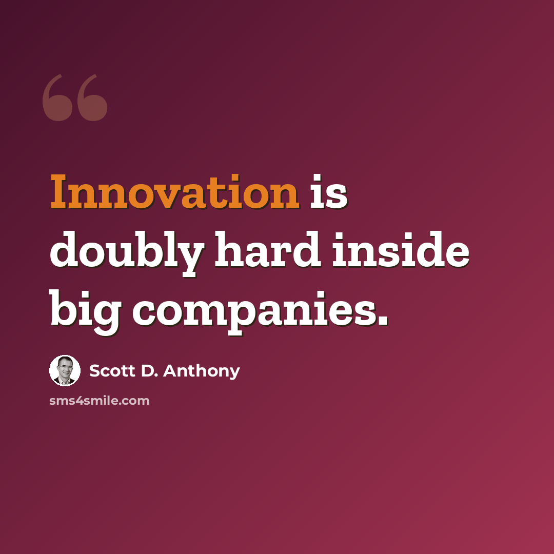 “Innovation is doubly hard inside big companies.” quote by Scott D. Anthony