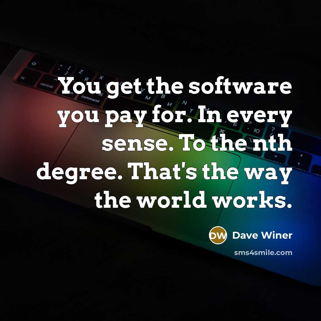 “You get the software you pay for. In every sense. To the nth degree. That's the way the world works.” quote by Dave Winer