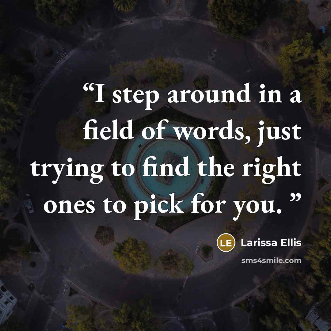 “I step around in a field of words, just trying to find the right ones to pick for you.” quote by Larissa Ellis