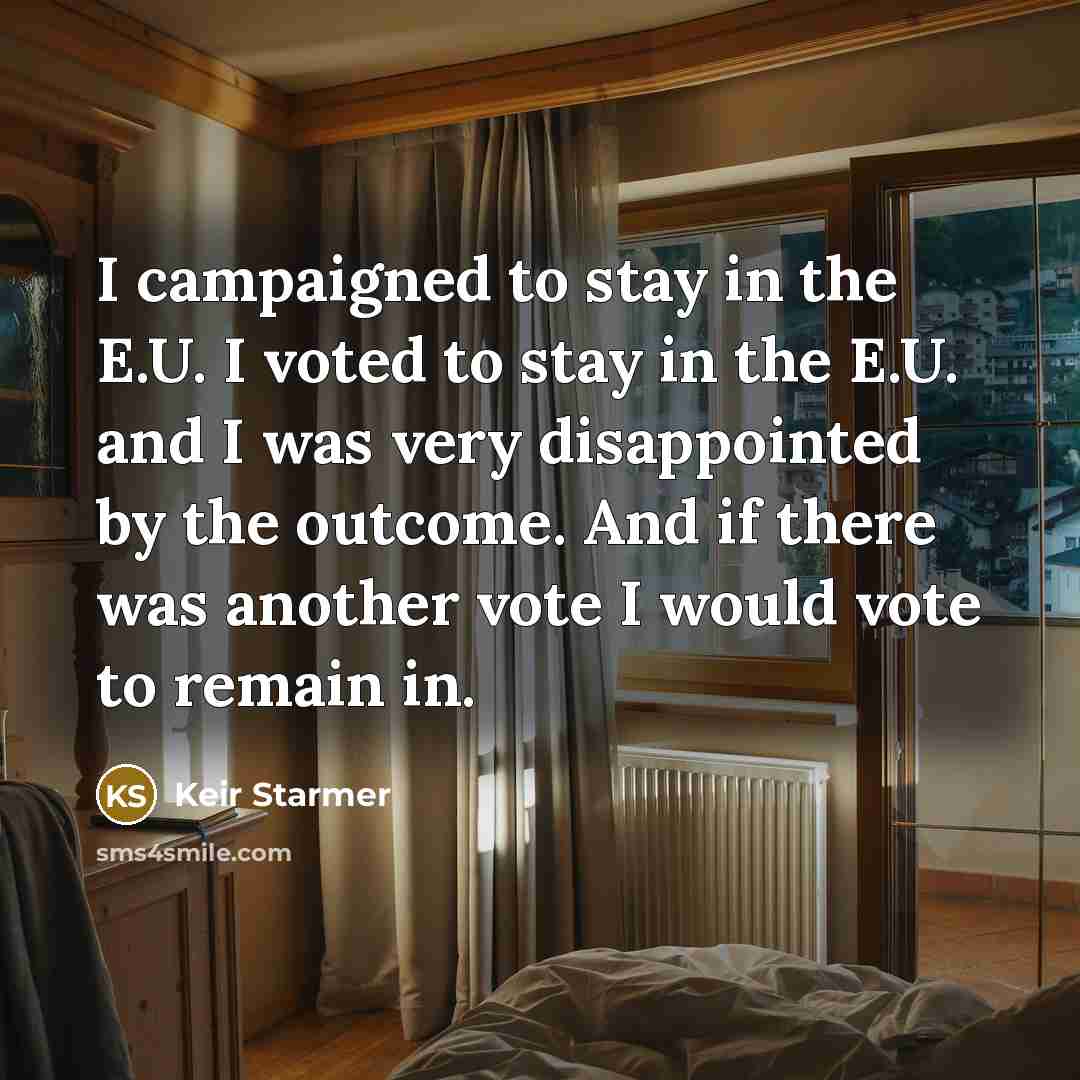 “I campaigned to stay in the E.U. I voted to stay in the E.U. and I was very disappointed by the outcome. And if there was another vote I would vote to remain in.” quote by Keir Starmer