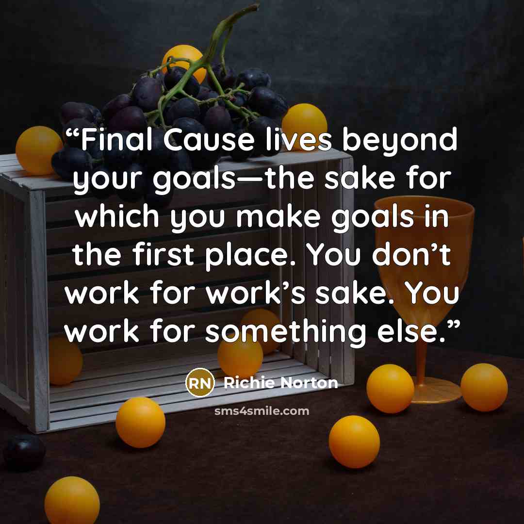 “Final Cause lives beyond your goals—the sake for which you make goals in the first place. You don’t work for work’s sake. You work for something else.” quote by Richie Norton