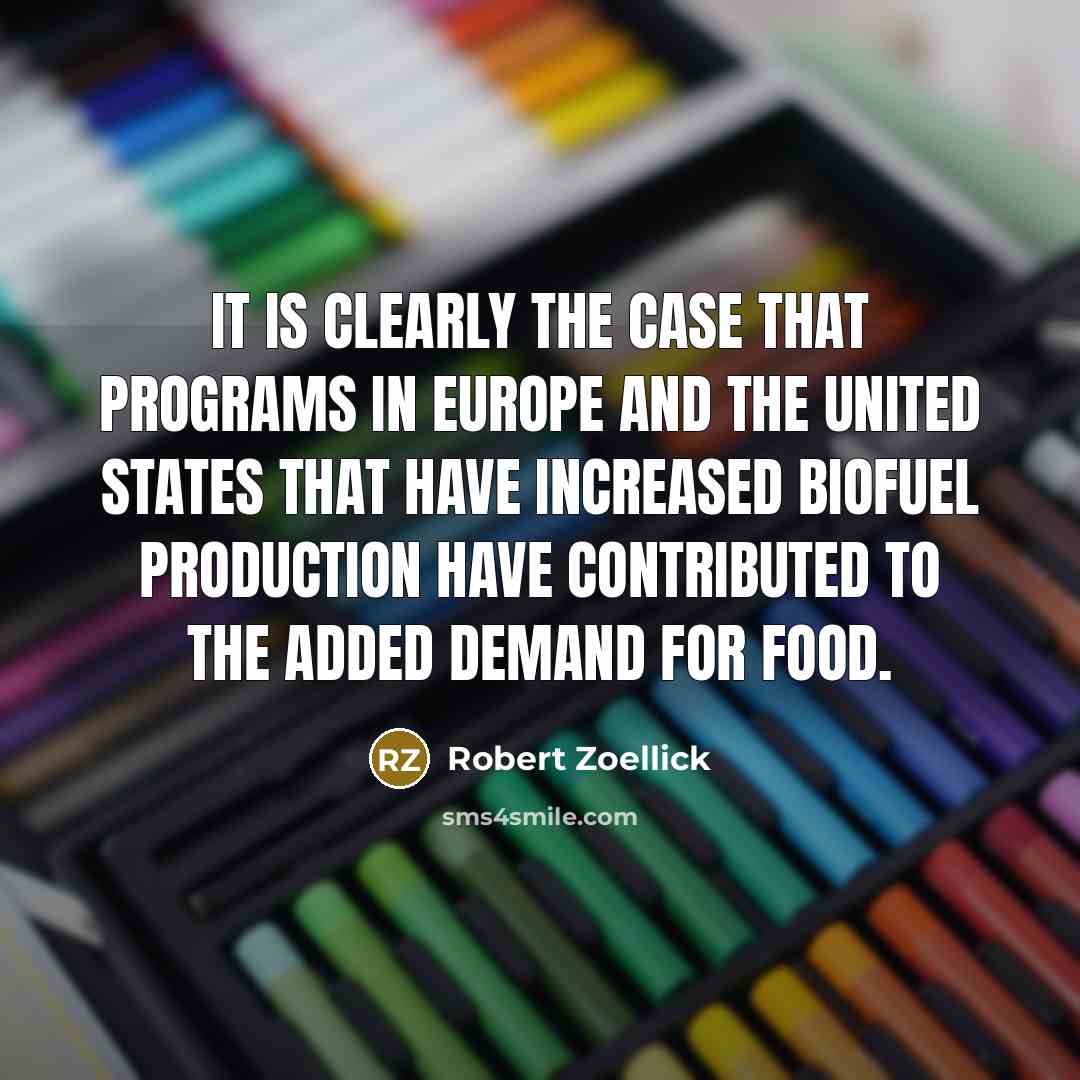 “It is clearly the case that programs in Europe and the United States that have increased biofuel production have contributed to the added demand for food.” quote by Robert Zoellick
