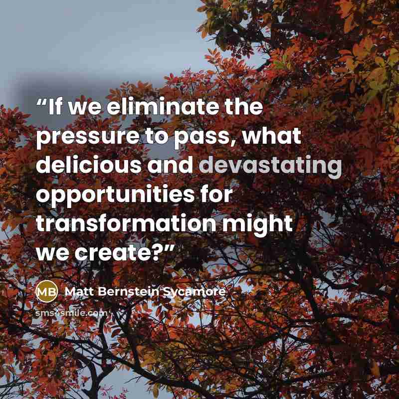 “If we eliminate the pressure to pass, what delicious and devastating opportunities for transformation might we create?” quote by Matt Bernstein Sycamore