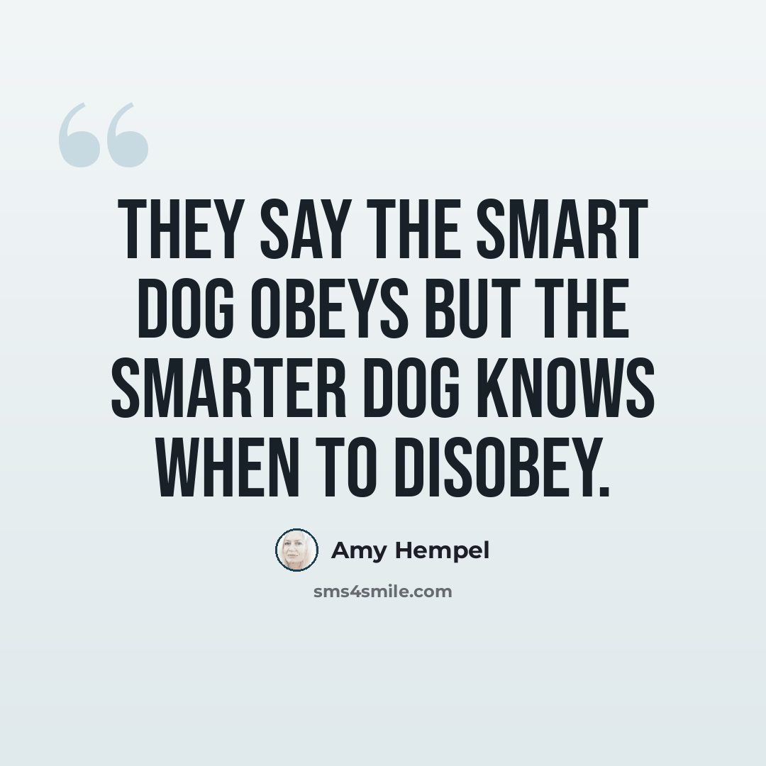 “They say the smart dog obeys but the smarter dog knows when to disobey.” quote by Amy Hempel