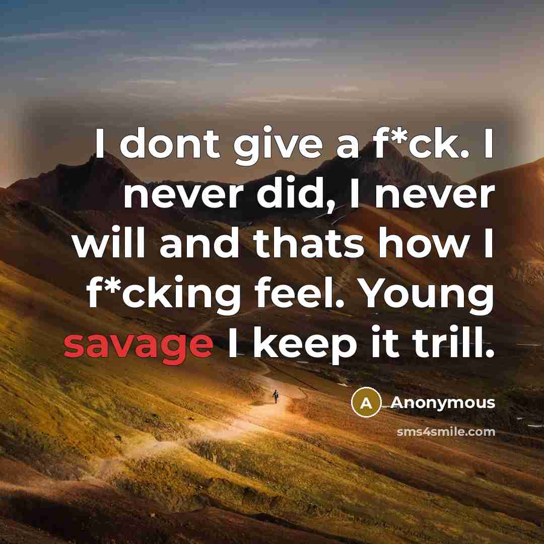 “I dont give a f*ck. I never did, I never will and thats how I f*cking feel. Young savage I keep it trill.” quote by Anonymous