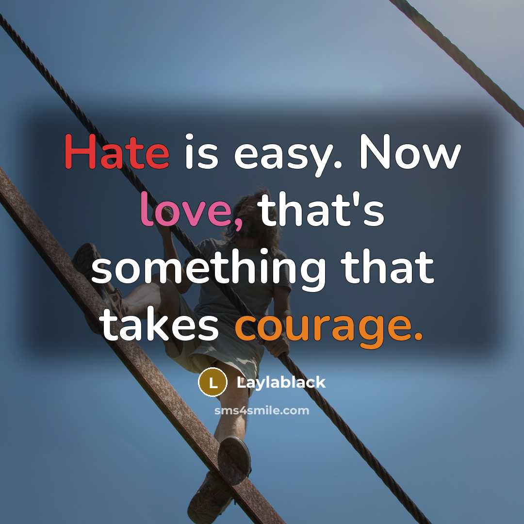 “Hate is easy. Now love, that's something that takes courage.” quote by Laylablack