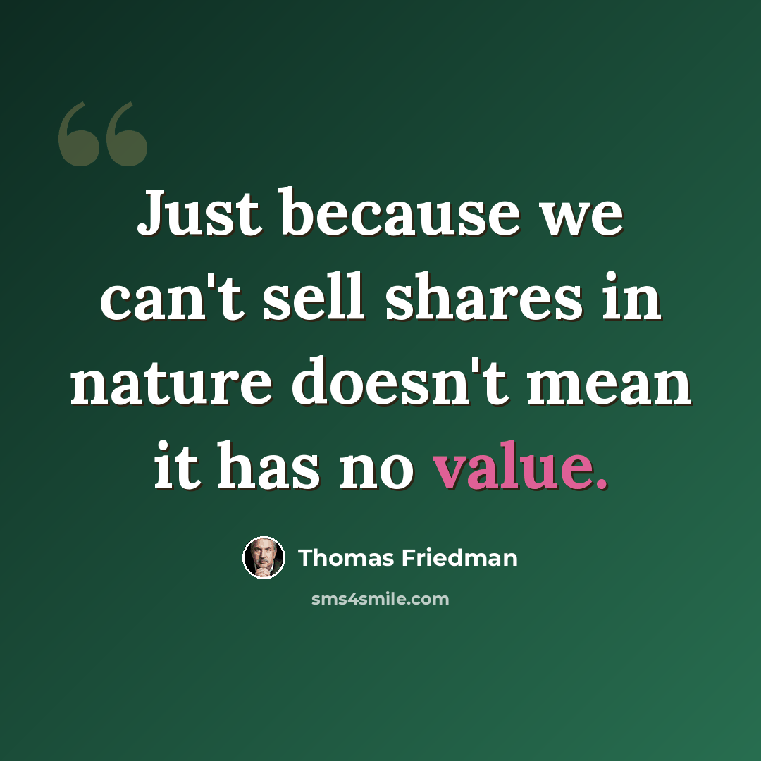 “Just because we can't sell shares in nature doesn't mean it has no value.” quote by Thomas Friedman