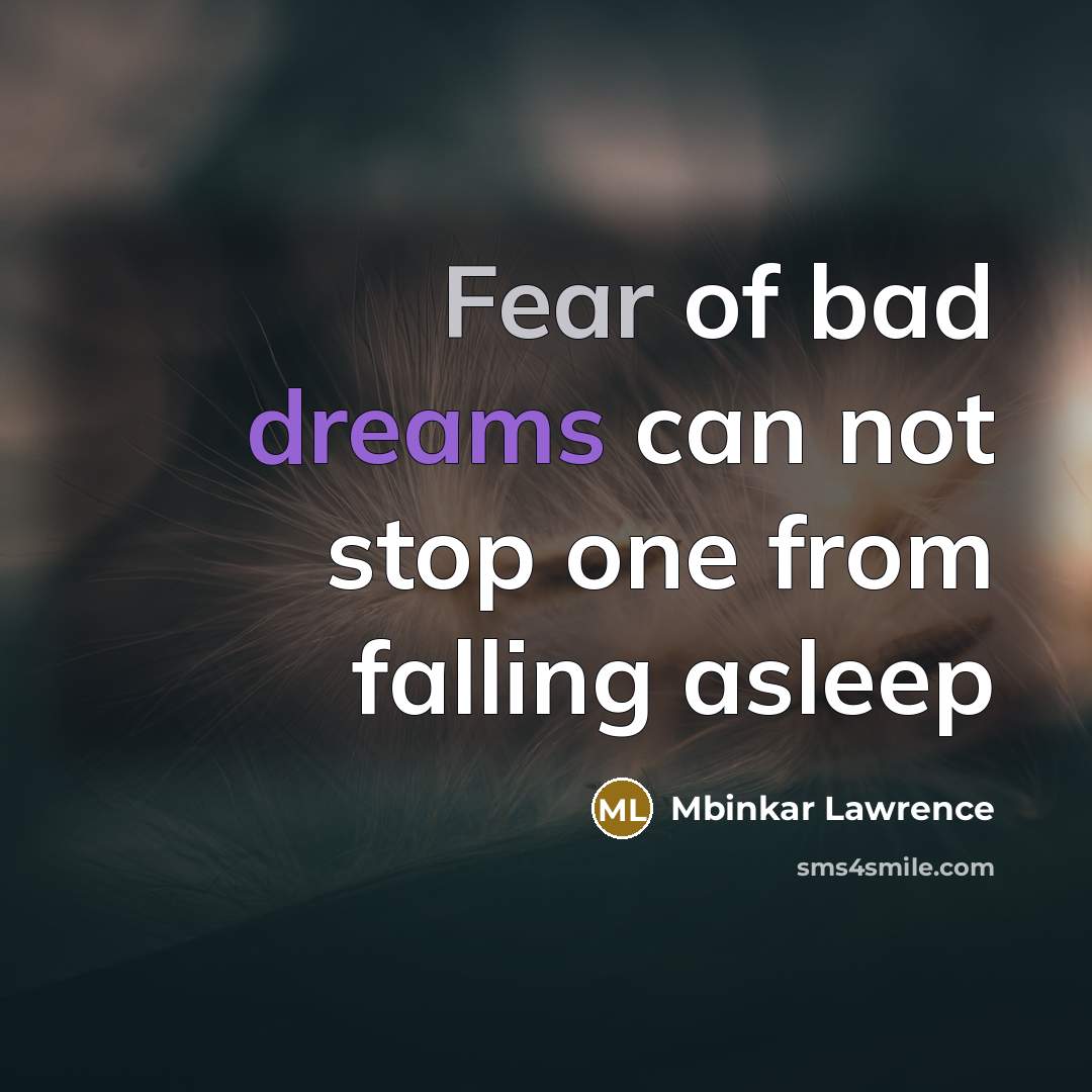 “Fear of bad dreams can not stop one from falling asleep” quote by Mbinkar Lawrence