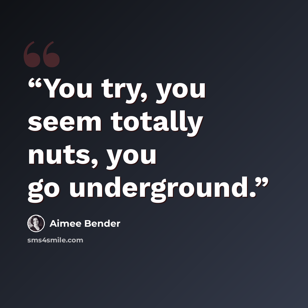 “You try, you seem totally nuts, you go underground.” quote by Aimee Bender
