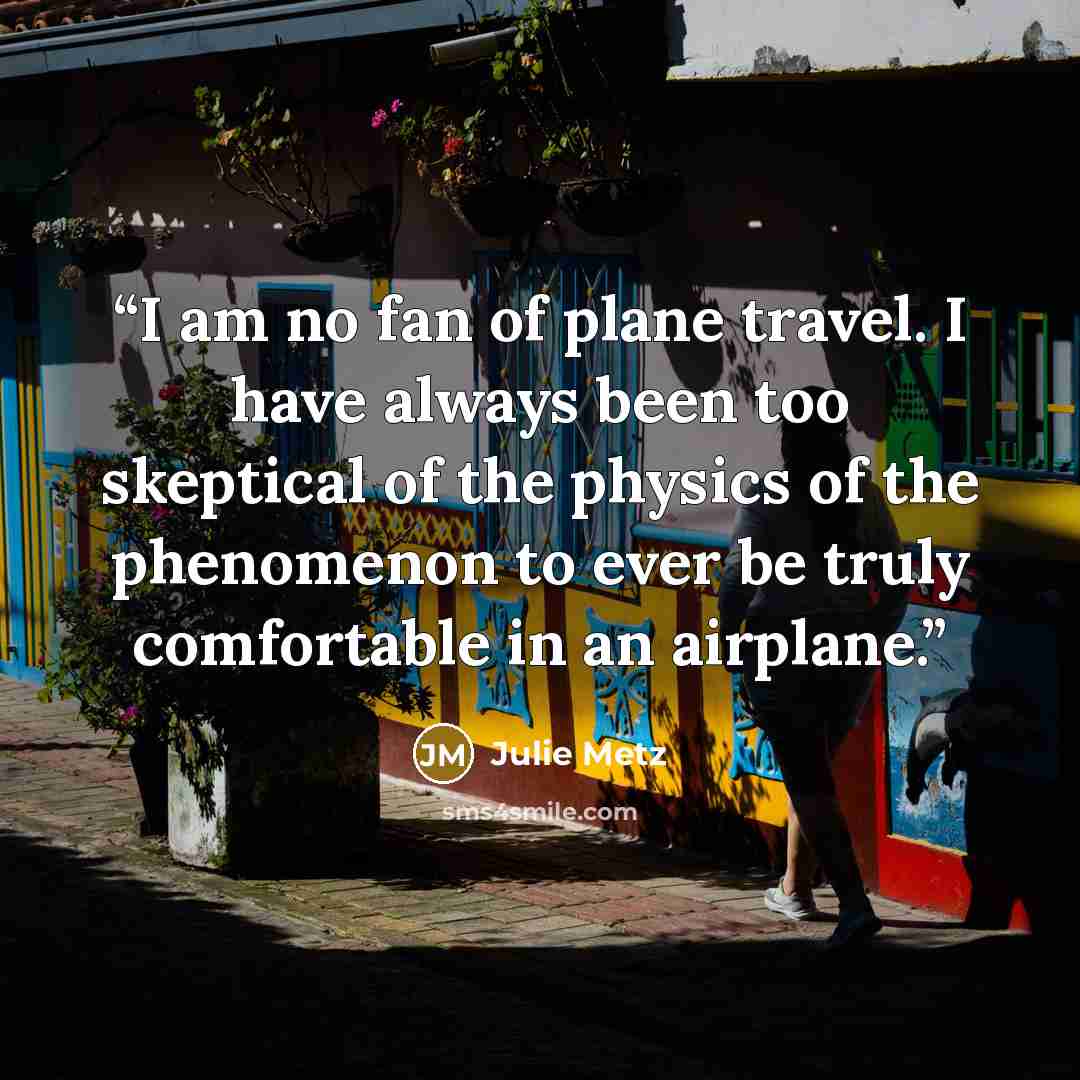 “I am no fan of plane travel. I have always been too skeptical of the physics of the phenomenon to ever be truly comfortable in an airplane.” quote by Julie Metz