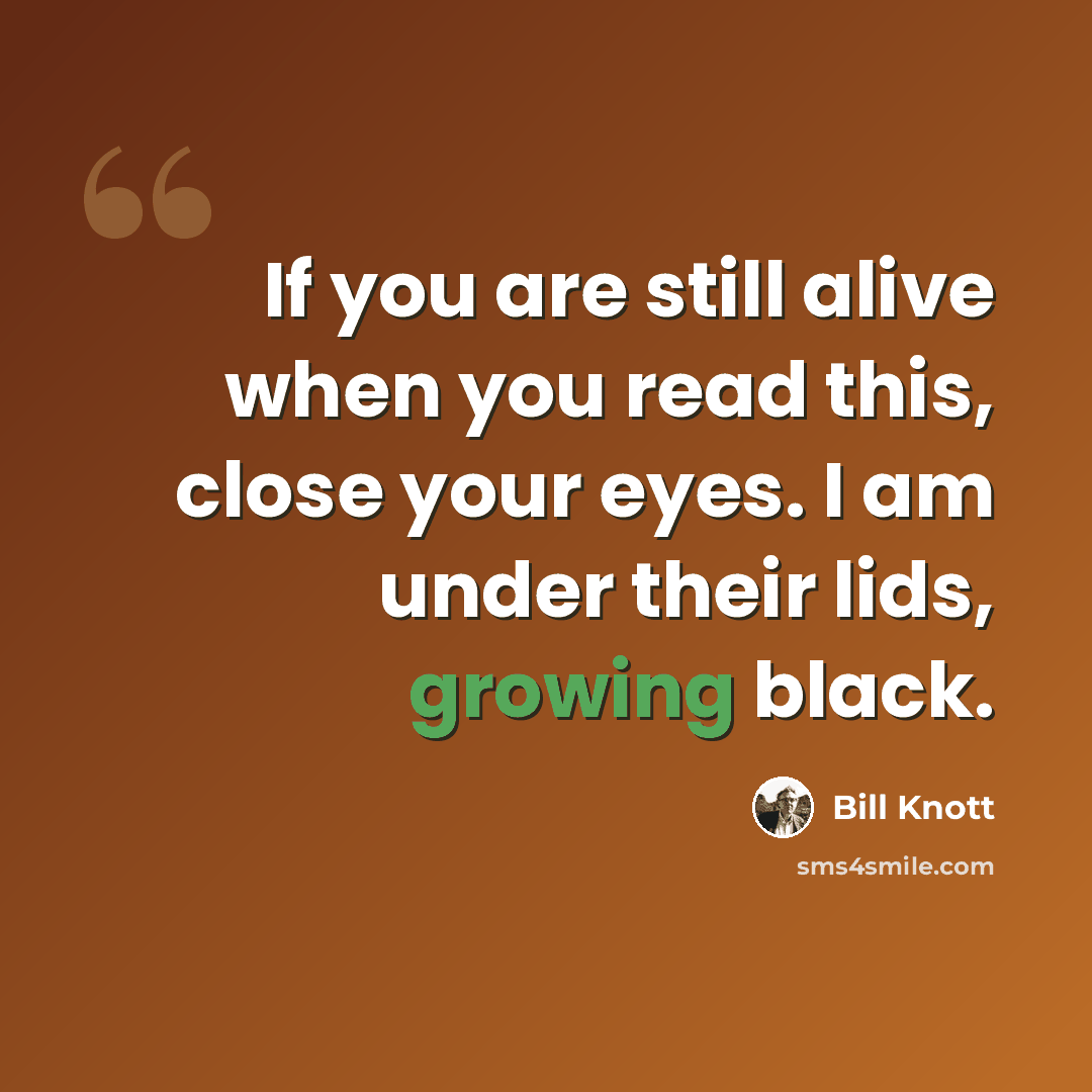“If you are still alive when you read this, close your eyes. I am under their lids, growing black.” quote by Bill Knott