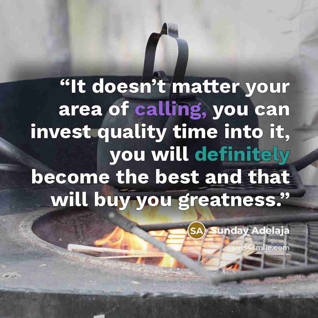 “It doesn’t matter your area of calling, you can invest quality time into it, you will definitely become the best and that will buy you greatness.” quote by Sunday Adelaja