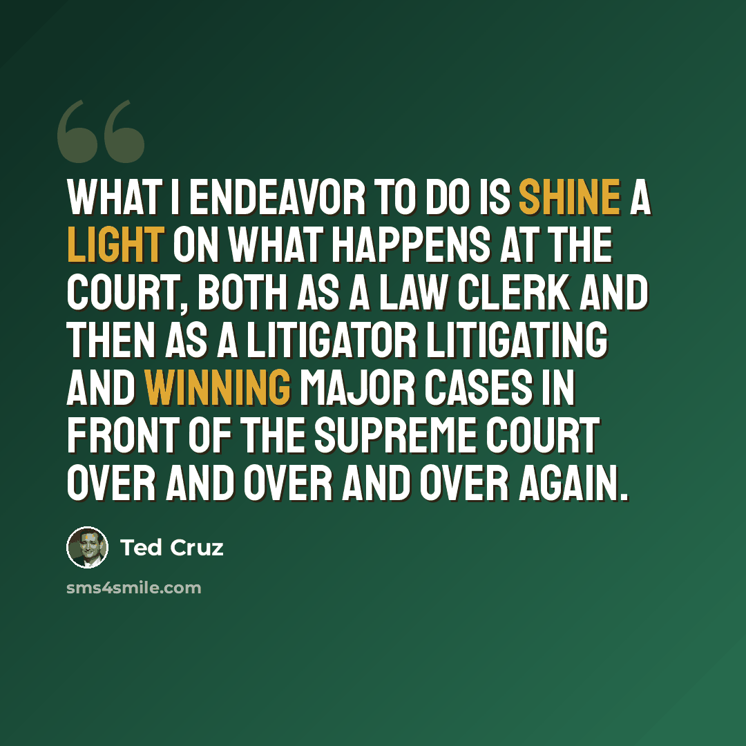 “What I endeavor to do is shine a light on what happens at the court, both as a law clerk and then as a litigator litigating and winning major cases in front of the Supreme Court over and over and over again.” quote by Ted Cruz