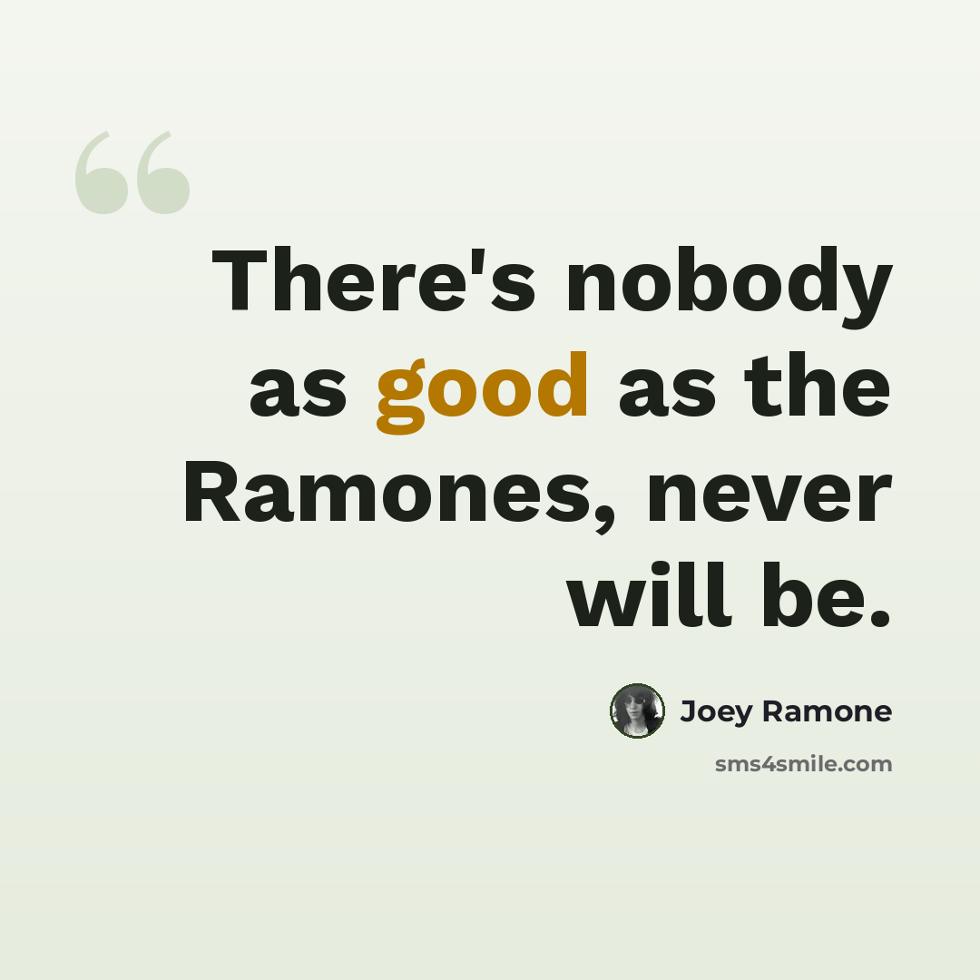 “There's nobody as good as the Ramones, never will be.” quote by Joey Ramone