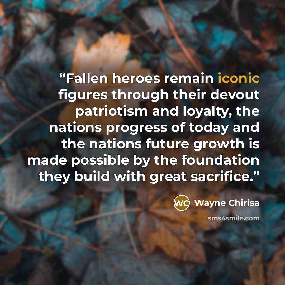 “Fallen heroes remain iconic figures through their devout patriotism and loyalty, the nations progress of today and the nations future growth is made possible by the foundation they build with great sacrifice.” quote by Wayne Chirisa