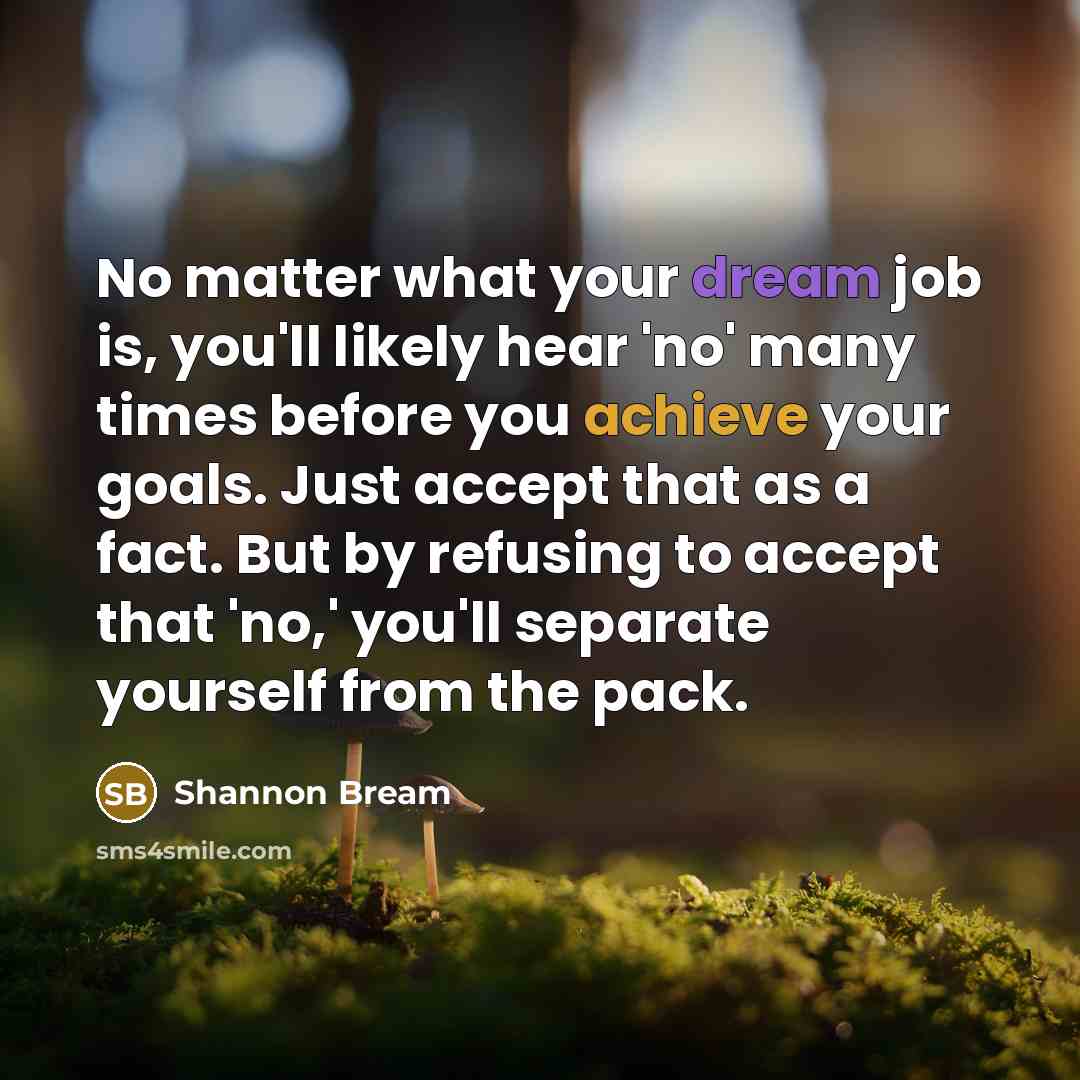 “No matter what your dream job is, you'll likely hear 'no' many times before you achieve your goals. Just accept that as a fact. But by refusing to accept that 'no,' you'll separate yourself from the pack.” quote by Shannon Bream