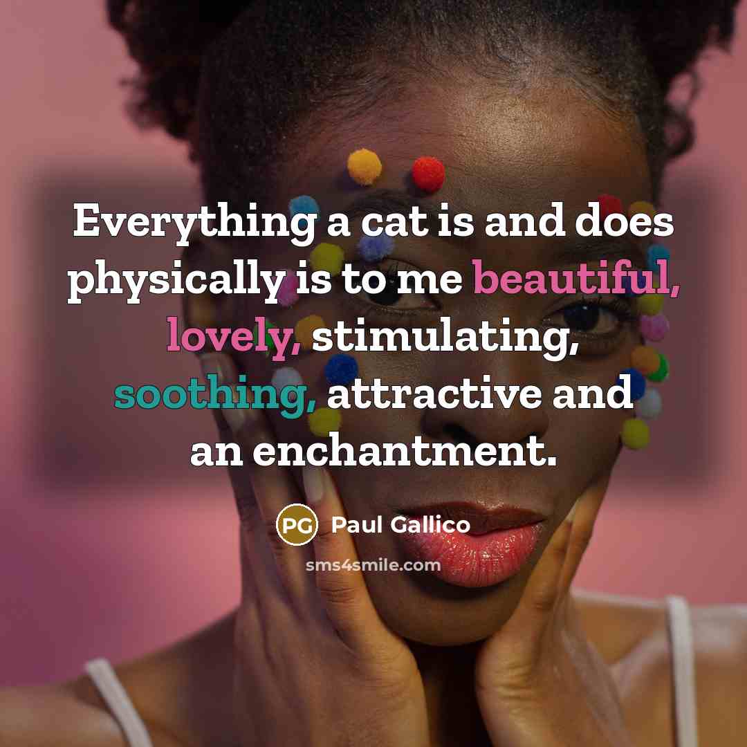 “Everything a cat is and does physically is to me beautiful, lovely, stimulating, soothing, attractive and an enchantment.” quote by Paul Gallico