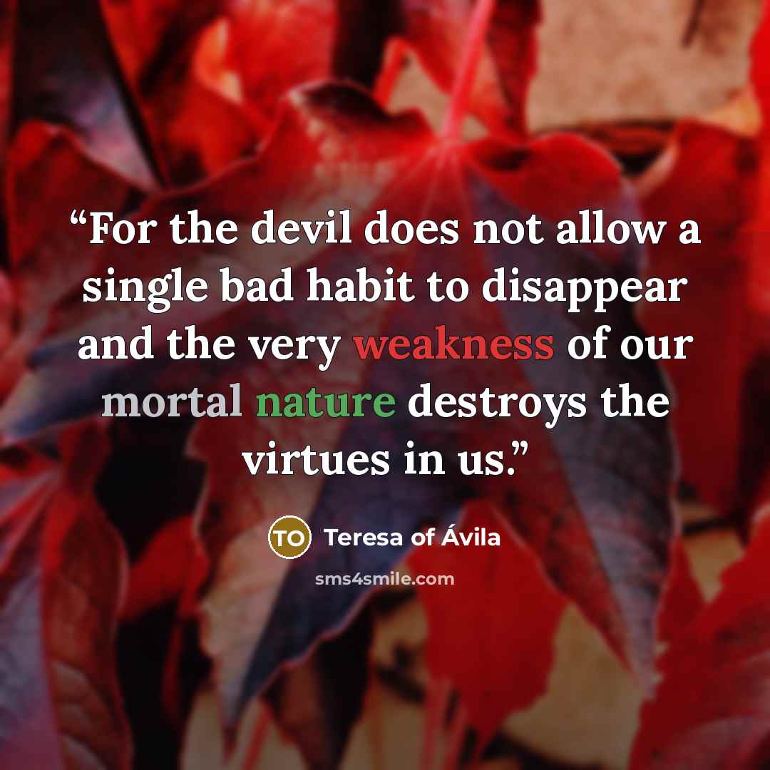 “For the devil does not allow a single bad habit to disappear and the very weakness of our mortal nature destroys the virtues in us.” quote by Teresa of Ávila