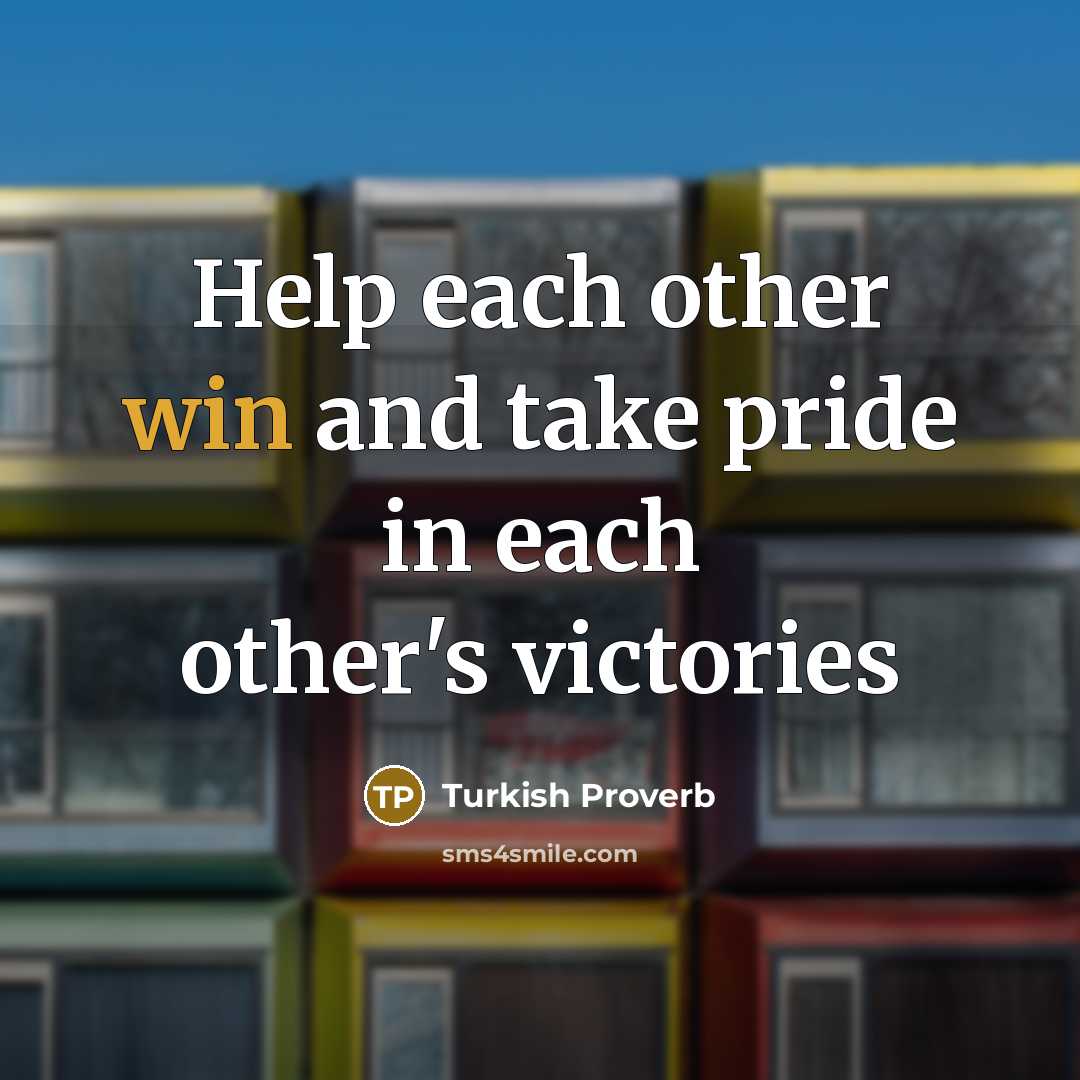 “Help each other win and take pride in each other's victories” quote by Turkish Proverb