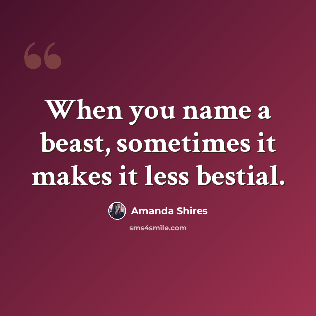 “When you name a beast, sometimes it makes it less bestial.” quote by Amanda Shires